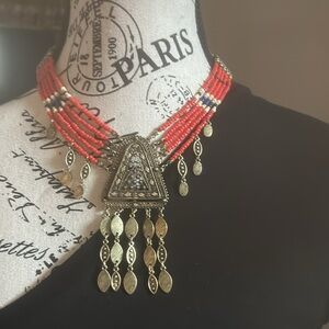 Free People Red and Gold Bohemian Necklace